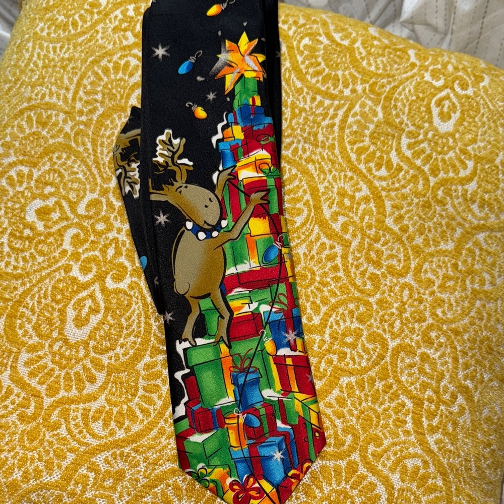 J. Garcia Festive Reindeer Tie - Black, Green, Red, Yellow